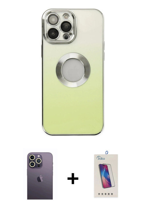 ieg™ iPhone 13 Pro Max Kılıf Kutup Yansıma Özel Seri - Siyah Joko 5D Cam + Beyaz Neon Fosforlu Kamer
