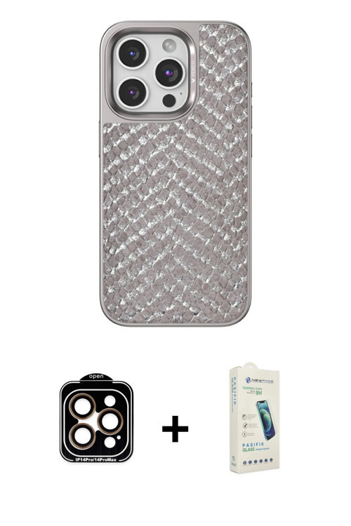 ieg™ iPhone 14 Pro Max Kılıf Vadi Özel Seri - Şeffaf Pasifik Cam Ekran Koruyucu + Turuncu PVD Metal