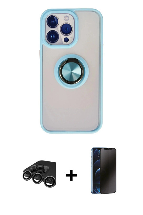 ieg™ iPhone 15 Pro Max Kılıf Yörünge Çizgi - Siyah 3D Antistatik Hayalet Cam Ekran Koruyucu + Titany