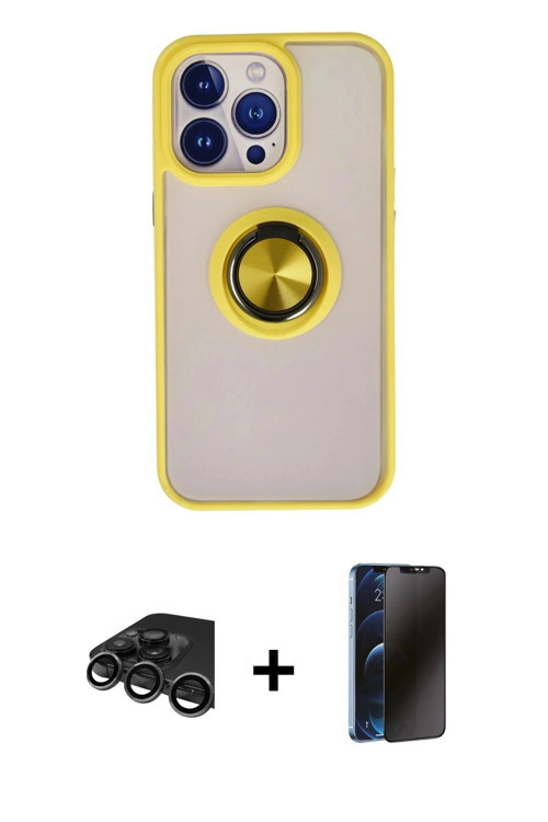 ieg™ iPhone 15 Pro Max Kılıf Yörünge Çizgi - Siyah 3D Antistatik Hayalet Cam Ekran Koruyucu + Titany