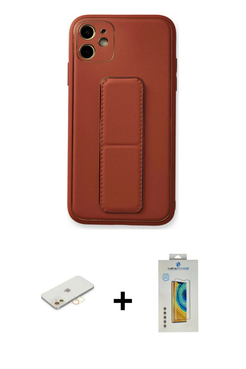 ieg™ iPhone 12 Kılıf Akış Doku - Siyah Polymer Nano Ekran Koruyucu + Sarı Renkli Kamera Lens Koruma