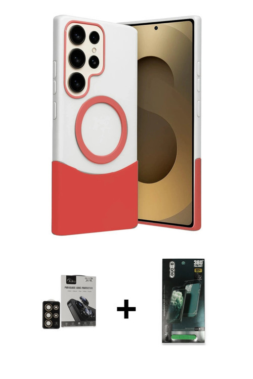 ieg™ Galaxy S24 Ultra Kılıf Kozmos Form Özel Seri - Şeffaf 360 Full Body Arka Koruyucu + Gold PVD Me