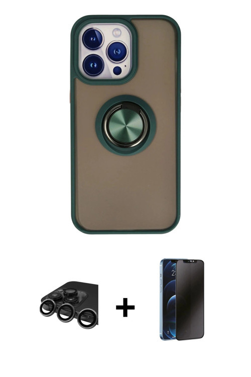 ieg™ iPhone 15 Pro Max Kılıf Yörünge Çizgi - Siyah 3D Antistatik Hayalet Cam Ekran Koruyucu + Titany