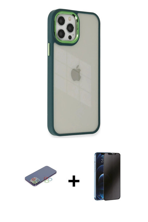 ieg™ iPhone 12 Pro Max Kılıf Eksen Doku Prime - Siyah 3D Antistatik Hayalet Cam Ekran Koruyucu + Mav