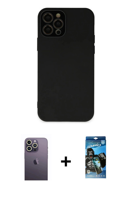 ieg™ iPhone 12 Pro Max Kılıf Çekirdek Modern Serisi - Siyah 34D Izgaralı Cam + Beyaz Neon Fosforlu K