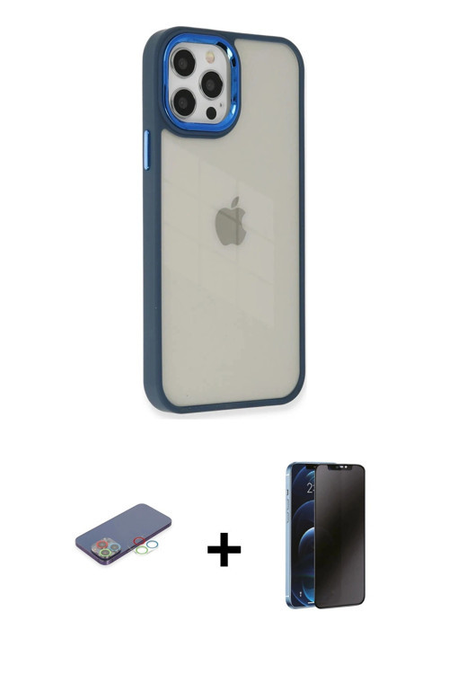 ieg™ iPhone 12 Pro Max Kılıf Eksen Doku Prime - Siyah 3D Antistatik Hayalet Cam Ekran Koruyucu + Mav