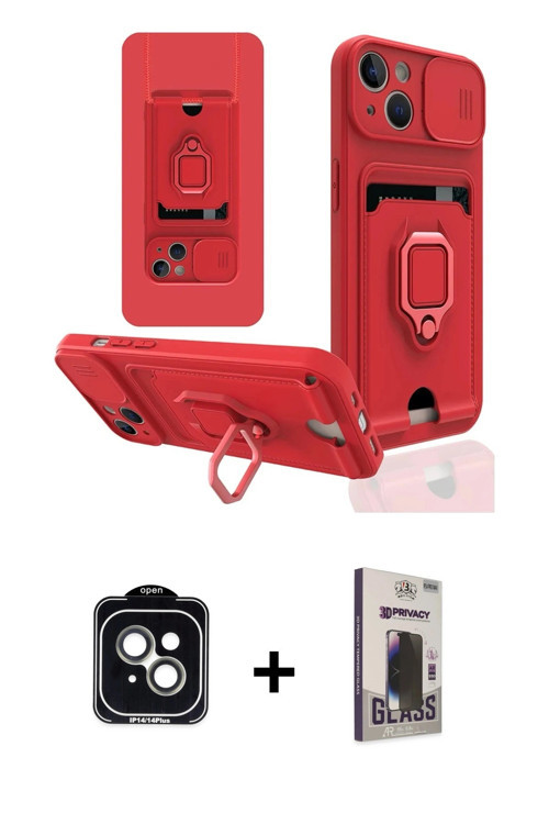 ieg™ iPhone 14 Kılıf Vadi Form Prime - Siyah Bilvis Hayalet Cam Ekran Koruyucu + Yeşil PVD Metal Kam