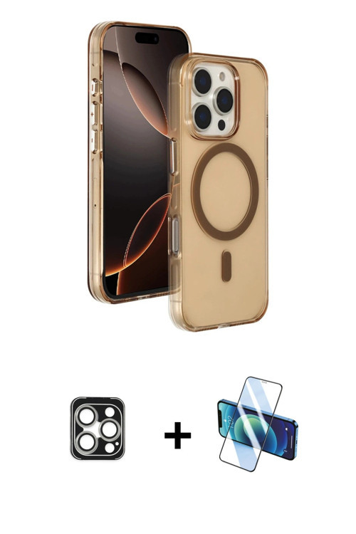 ieg™ iPhone 16 Pro Max Kılıf Doruk Doku Özel Seri - Siyah 3D Antistatik Cam Ekran Koruyucu + Gümüş P
