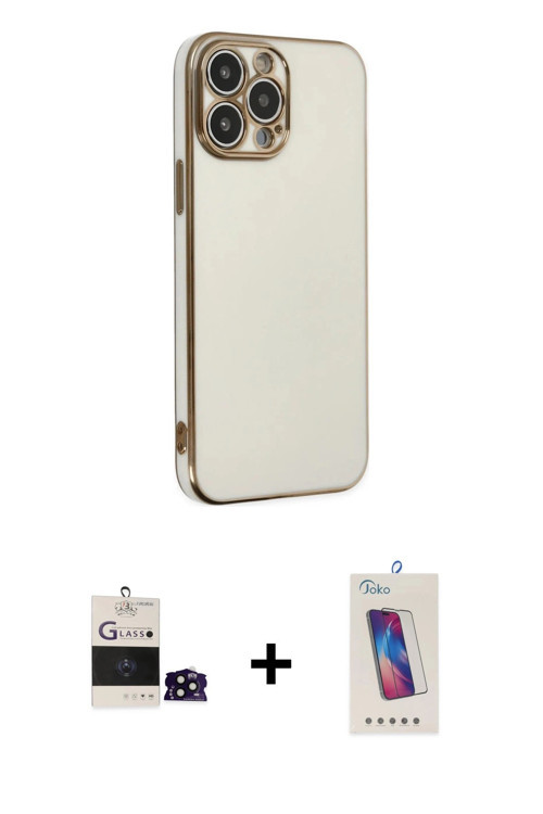 ieg™ iPhone 14 Pro Max Kılıf Yankı Serisi - Siyah Joko 5D Cam + Siyah Bilvis Titan Kamera Lens