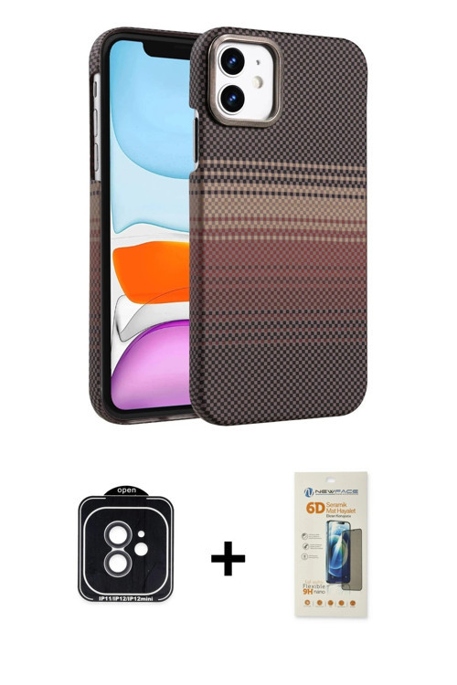 ieg™ iPhone 11 Kılıf Doruk Serisi - Siyah 6D Mat Seramik Hayalet Nano Ekran Koruyucu + Siyah PVD Met