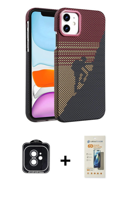 ieg™ iPhone 11 Kılıf Doruk Serisi - Siyah 6D Mat Seramik Hayalet Nano Ekran Koruyucu + Siyah PVD Met