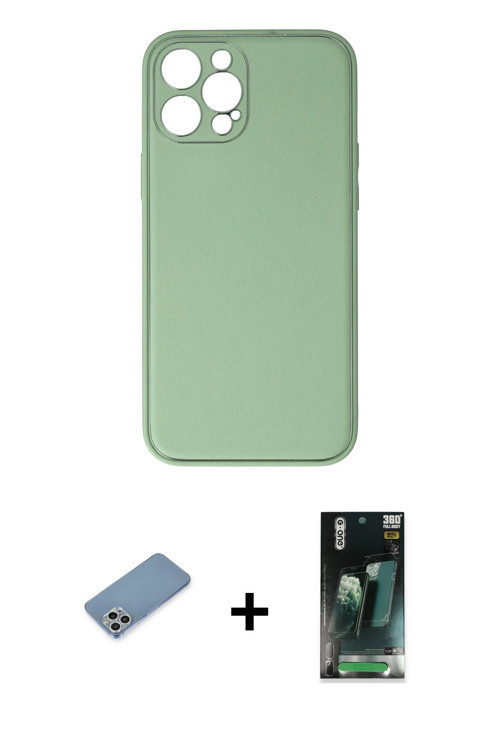 ieg™ iPhone 12 Pro Kılıf Yadigar Klasik - Siyah 360 Mat Full Body Arka Koruyucu + Gümüş Shine Kamera