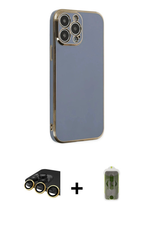 ieg™ iPhone 14 Pro Max Kılıf Yankı Serisi - Siyah Joko Magic 5D Hayalet Cam + Gold Raze Metal Kamera