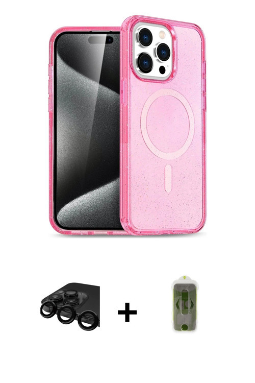 ieg™ iPhone 15 Pro Max Kılıf Eksen Doku Koleksiyonu - Siyah Joko Magic 5D Hayalet Cam + Siyah Raze M