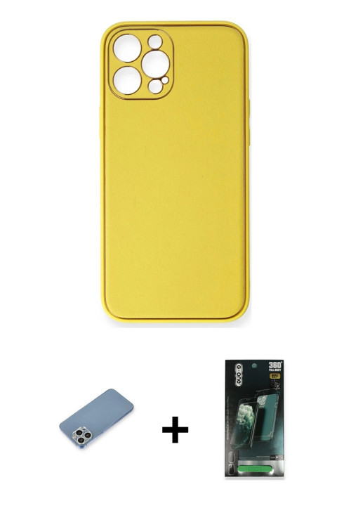 ieg™ iPhone 12 Pro Kılıf Yadigar Klasik - Siyah 360 Mat Full Body Arka Koruyucu + Gümüş Shine Kamera
