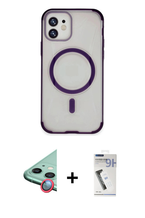 ieg™ iPhone 11 Kılıf Eksen Klasik Koleksiyonu - Şeffaf Uv Polymer Nano Ekran Koruyucu + Kırmızı Raze