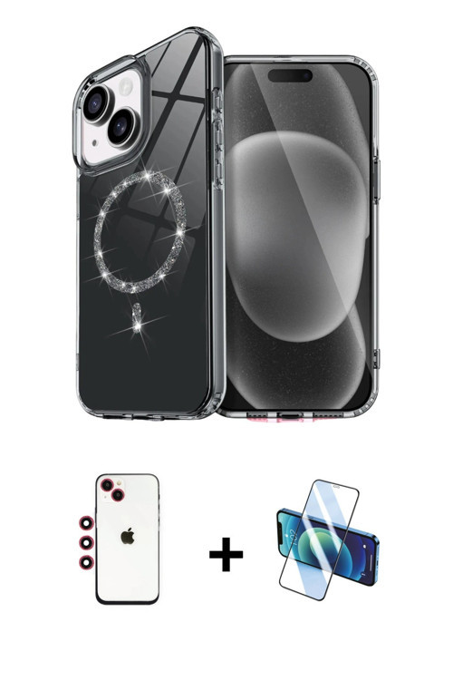 ieg™ iPhone 14 Kılıf Kıvılcım Form Prime - Siyah 3D Antistatik Cam Ekran Koruyucu + Kırmızı Shine Ka