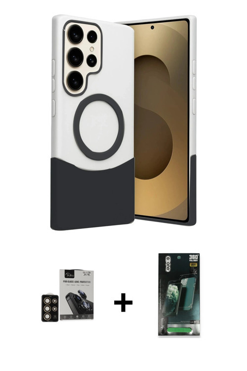 ieg™ Galaxy S24 Ultra Kılıf Kozmos Form Özel Seri - Şeffaf 360 Full Body Arka Koruyucu + Gold PVD Me