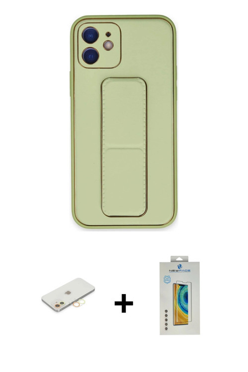 ieg™ iPhone 12 Kılıf Akış Doku - Siyah Polymer Nano Ekran Koruyucu + Sarı Renkli Kamera Lens Koruma