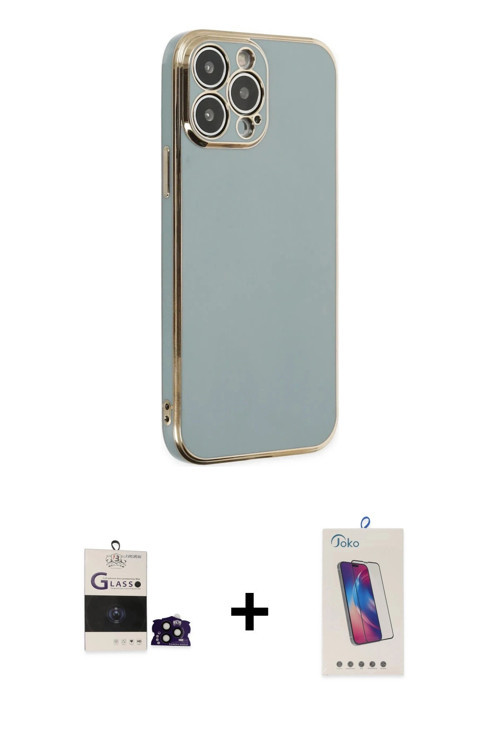 ieg™ iPhone 14 Pro Max Kılıf Yankı Serisi - Siyah Joko 5D Cam + Siyah Bilvis Titan Kamera Lens