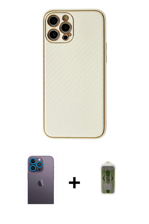 ieg™ iPhone 12 Pro Max Kılıf Ahenk Işık - Siyah Joko Magic 5D Hayalet Cam + Mavi Neon Fosforlu Kamer
