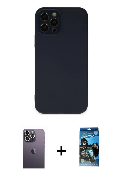 ieg™ iPhone 12 Pro Max Kılıf Çekirdek Modern Serisi - Siyah 34D Izgaralı Cam + Beyaz Neon Fosforlu K
