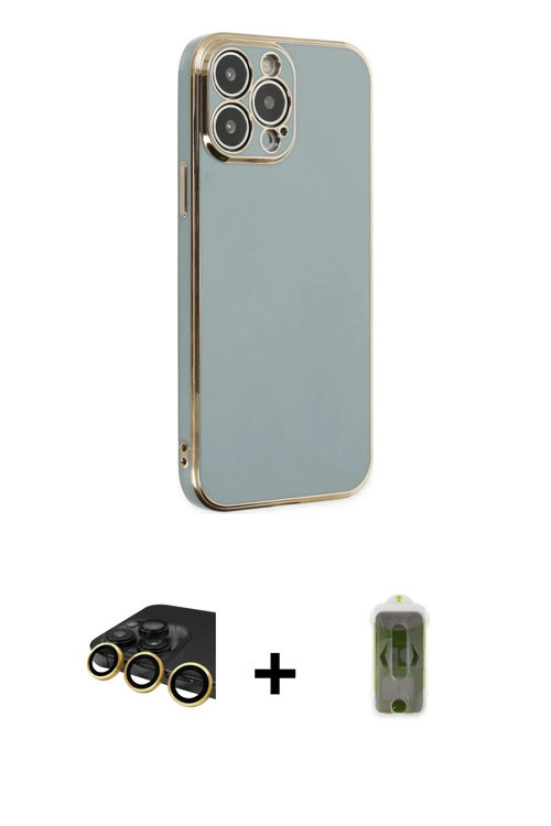 ieg™ iPhone 14 Pro Max Kılıf Yankı Serisi - Siyah Joko Magic 5D Hayalet Cam + Gold Raze Metal Kamera