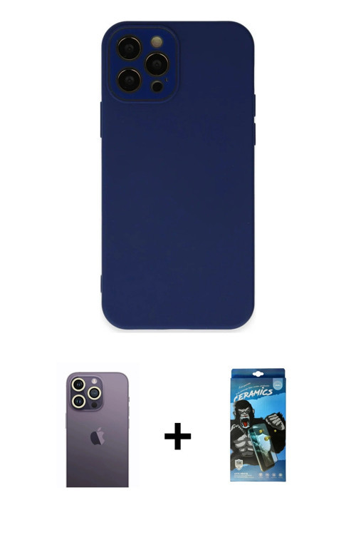 ieg™ iPhone 12 Pro Max Kılıf Çekirdek Modern Serisi - Siyah 34D Izgaralı Cam + Beyaz Neon Fosforlu K