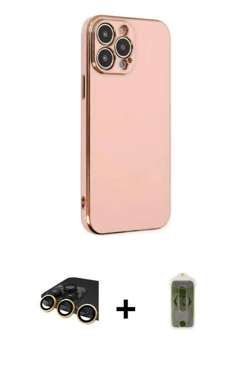 ieg™ iPhone 14 Pro Max Kılıf Yankı Serisi - Siyah Joko Magic 5D Hayalet Cam + Gold Raze Metal Kamera