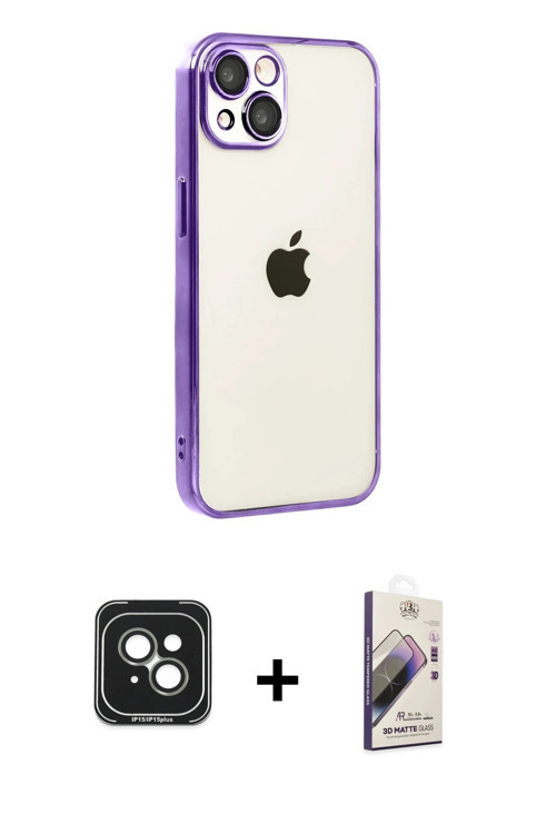 ieg™ iPhone 15 Kılıf Vadi Minimal - Siyah Bilvis 3D Mat Cam Ekran Koruyucu + Yeşil PVD Metal Kamera