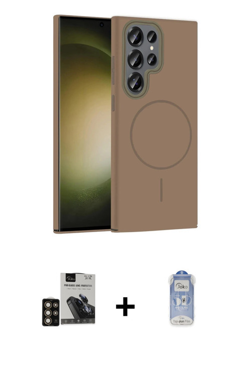 ieg™ Galaxy S24 Ultra Kılıf Siluet Doku Özel Seri - Siyah Joko Magic 5D Cam + Gold PVD Metal Kamera