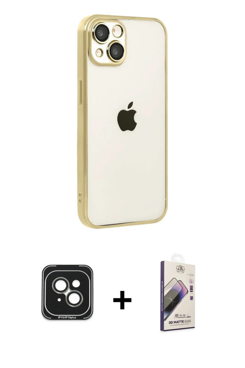 ieg™ iPhone 15 Kılıf Vadi Minimal - Siyah Bilvis 3D Mat Cam Ekran Koruyucu + Yeşil PVD Metal Kamera