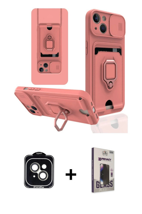 ieg™ iPhone 14 Kılıf Vadi Form Prime - Siyah Bilvis Hayalet Cam Ekran Koruyucu + Yeşil PVD Metal Kam