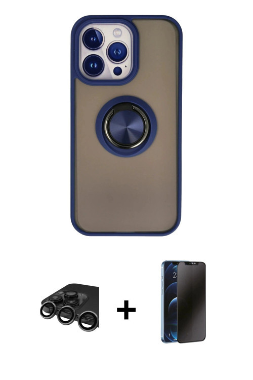 ieg™ iPhone 15 Pro Max Kılıf Yörünge Çizgi - Siyah 3D Antistatik Hayalet Cam Ekran Koruyucu + Titany