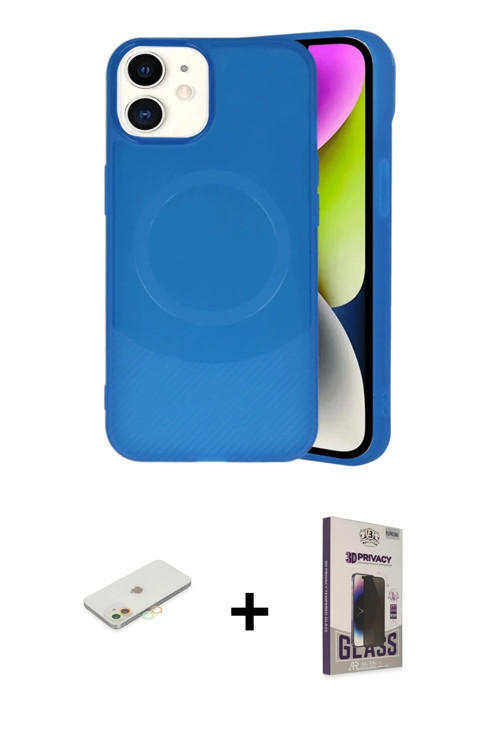 ieg™ iPhone 11 Kılıf Ufuk Serisi - Siyah Bilvis Hayalet Cam Ekran Koruyucu + Turuncu Renkli Kamera L