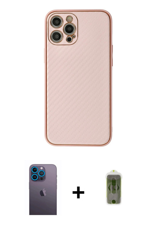 ieg™ iPhone 12 Pro Max Kılıf Ahenk Işık - Siyah Joko Magic 5D Hayalet Cam + Mavi Neon Fosforlu Kamer