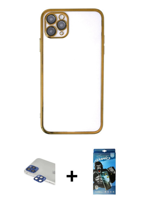 ieg™ iPhone 11 Pro Max Kılıf Vadi Minimal - Siyah 34D Izgaralı Cam + Lacivert Pers Alüminyum Kamera