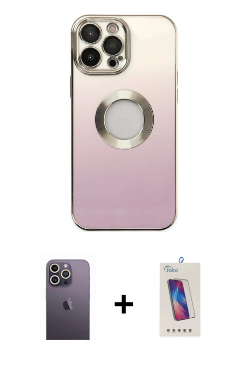 ieg™ iPhone 13 Pro Max Kılıf Kutup Yansıma Özel Seri - Siyah Joko 5D Cam + Beyaz Neon Fosforlu Kamer