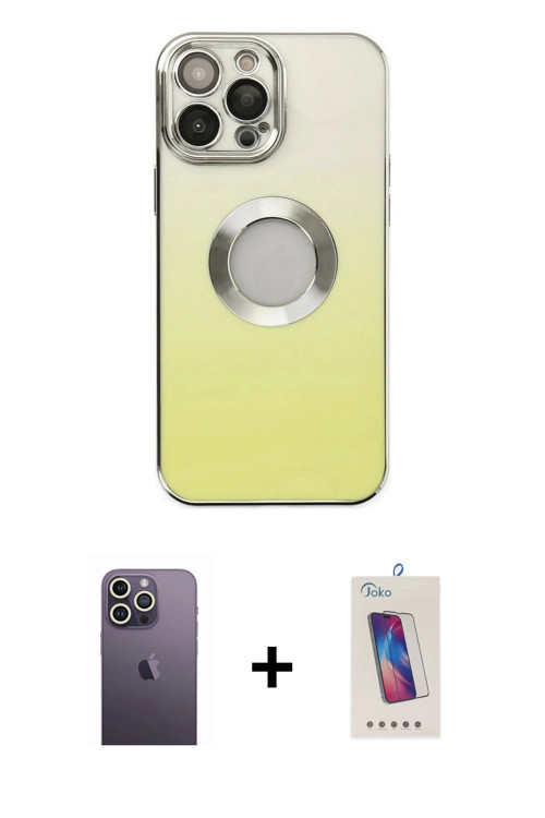 ieg™ iPhone 13 Pro Max Kılıf Kutup Yansıma Özel Seri - Siyah Joko 5D Cam + Beyaz Neon Fosforlu Kamer