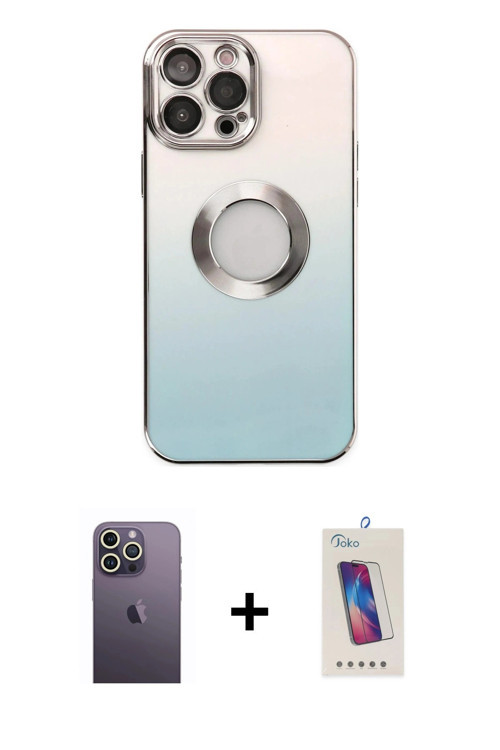 ieg™ iPhone 13 Pro Max Kılıf Kutup Yansıma Özel Seri - Siyah Joko 5D Cam + Beyaz Neon Fosforlu Kamer