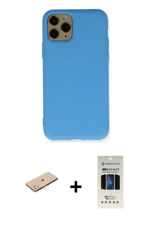 ieg™ iPhone 11 Pro Kılıf Ahenk Serisi - Siyah 5D Hayalet Cam Ekran Koruyucu + Sarı Renkli Kamera Len