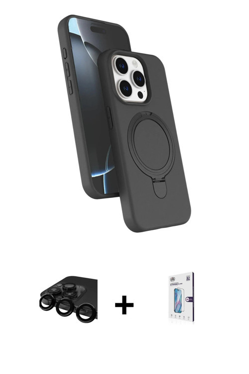 ieg™ iPhone 15 Pro Max Kılıf İz Işık Koleksiyonu - Siyah Bilvis 0.18mm Plus Cam Ekran Koruyucu + Siy
