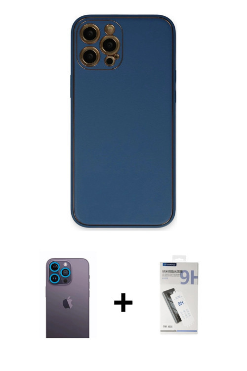 ieg™ iPhone 12 Pro Kılıf Yadigar Klasik - Şeffaf Uv Polymer Nano Ekran Koruyucu + Mavi Neon Fosforlu