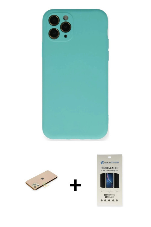 ieg™ iPhone 11 Pro Kılıf Ahenk Serisi - Siyah 5D Hayalet Cam Ekran Koruyucu + Sarı Renkli Kamera Len