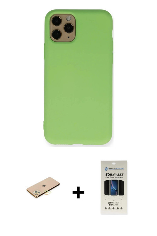 ieg™ iPhone 11 Pro Kılıf Ahenk Serisi - Siyah 5D Hayalet Cam Ekran Koruyucu + Sarı Renkli Kamera Len