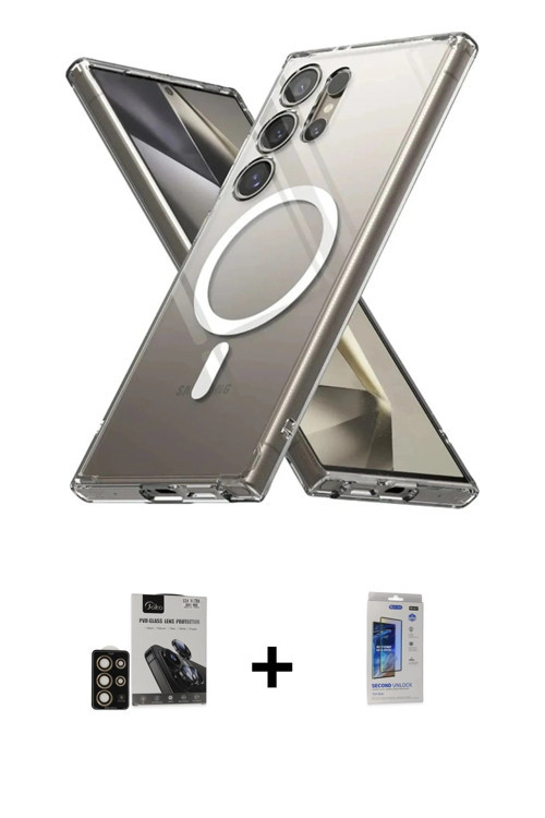 ieg™ Galaxy S24 Ultra Kılıf Ahenk Yansıma Prime - Siyah Durable Full Glue Curved Hayalet Cam + Gold