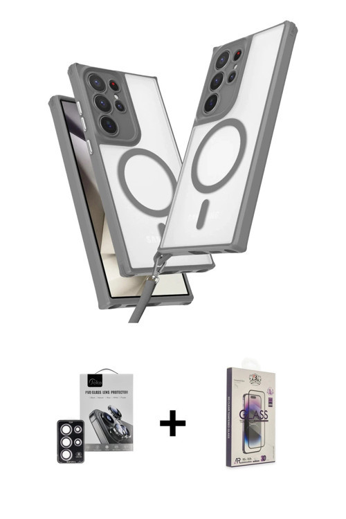 ieg™ Galaxy S24 Ultra Kılıf Atlas Doku Koleksiyonu - Siyah Bilvis 3D Cam Ekran Koruyucu + Pembe PVD