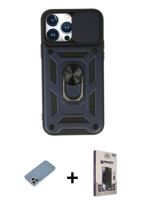 ieg™ iPhone 13 Pro Max Kılıf Ahenk Klasik - Siyah Bilvis Hayalet Cam Ekran Koruyucu + Gökkuşağı Shin