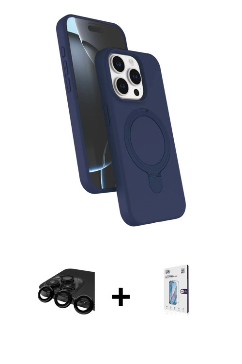 ieg™ iPhone 15 Pro Max Kılıf İz Işık Koleksiyonu - Siyah Bilvis 0.18mm Plus Cam Ekran Koruyucu + Siy