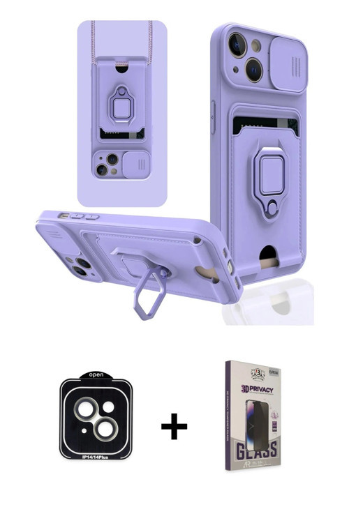 ieg™ iPhone 14 Kılıf Vadi Form Prime - Siyah Bilvis Hayalet Cam Ekran Koruyucu + Yeşil PVD Metal Kam
